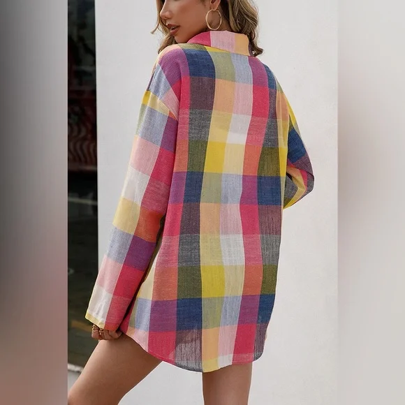 Bright Plaid Button Shirt - Picture 3 of 4